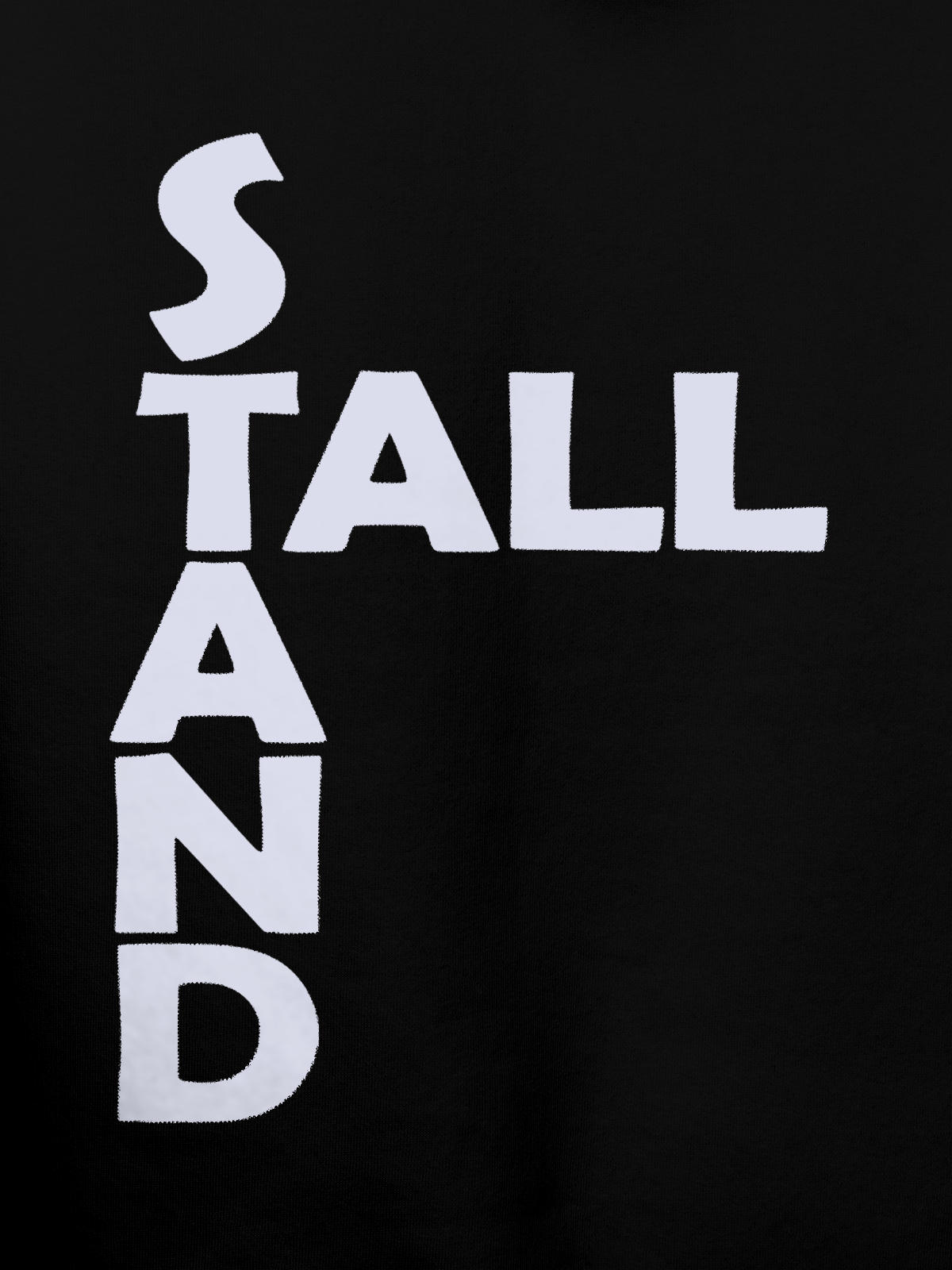 Close up of 'Stand Tall' design on Women's Black Hoodie Sweatshirt, highlighting intricate details and vibrant print.