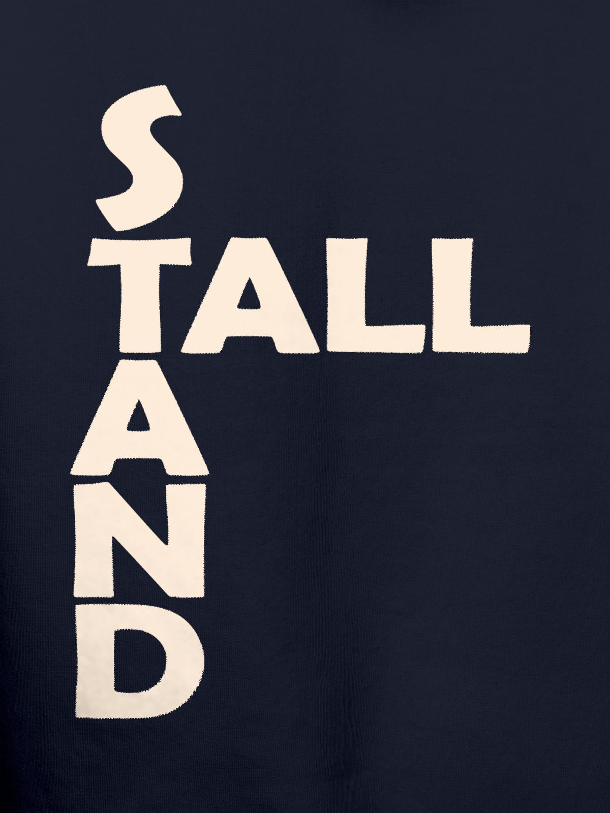 Close up of 'Stand Tall' design on Women's Navy Blue Hoodie Sweatshirt, highlighting intricate details and vibrant print.