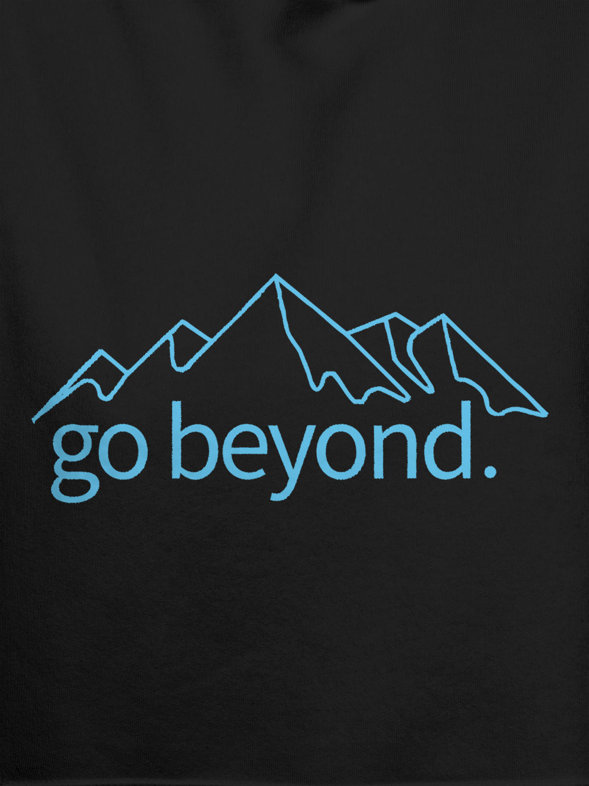 Close up of 'Go Beyond' design on Men's Dark Grey Hoodie Sweatshirt, highlighting intricate details and vibrant print.
