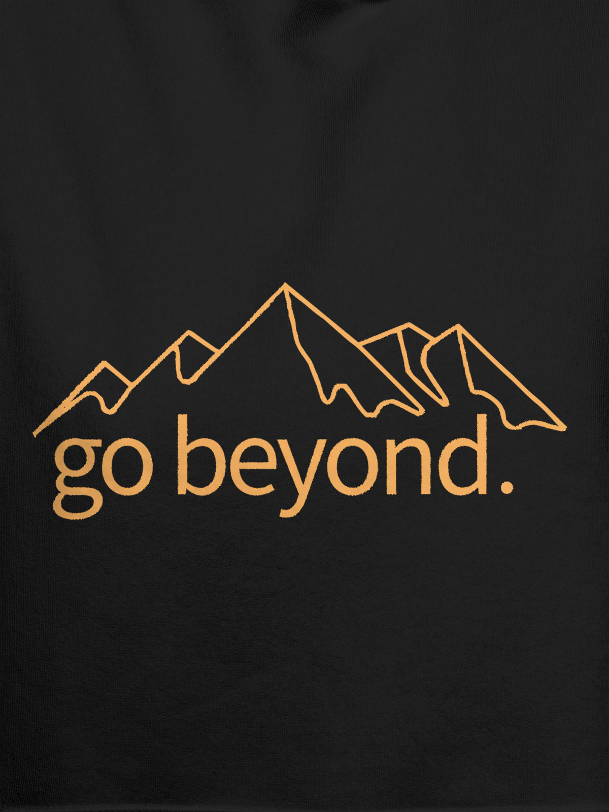 Close up of 'Go Beyond' design on Men's Dark Grey Hoodie Sweatshirt, highlighting intricate details and vibrant print.