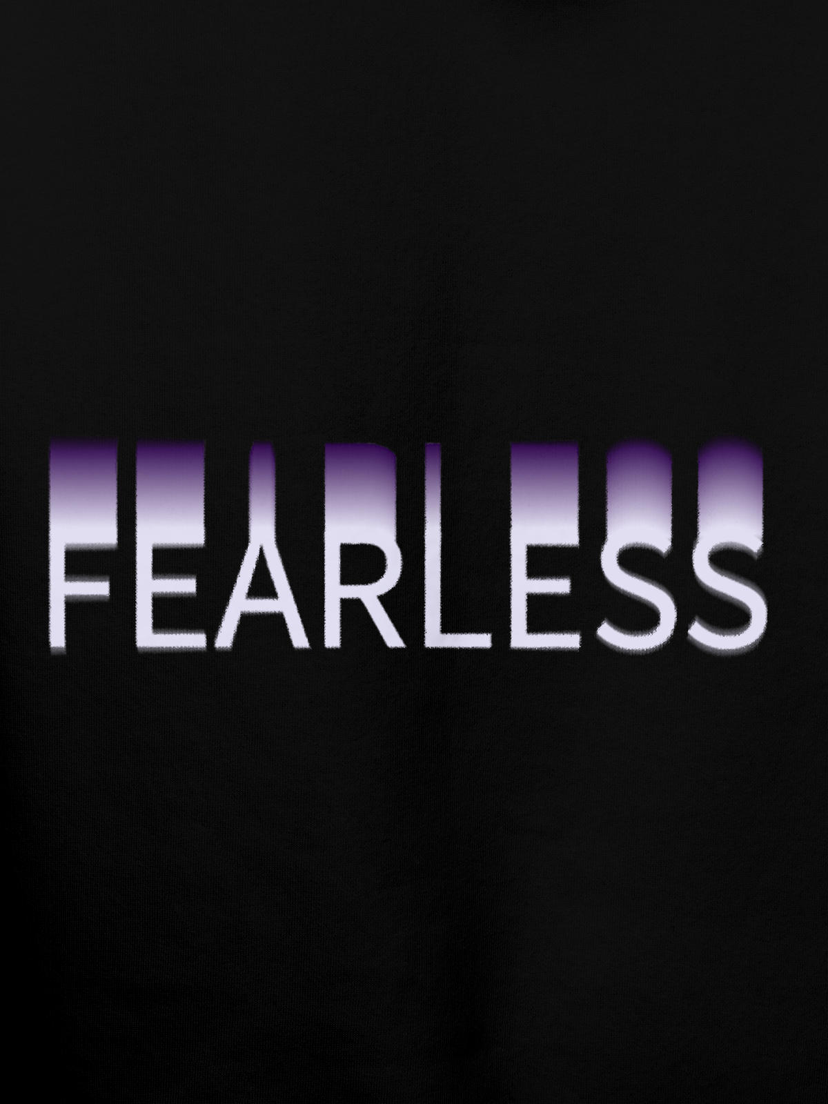 Close up of 'Fearless' design on Men's Black Hoodie Sweatshirt, highlighting intricate details and vibrant print.