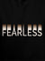 Close up of 'Fearless' design on Women's Black Hoodie Sweatshirt, highlighting intricate details and vibrant print.
