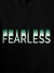 Close up of 'Fearless' design on Women's Black Hoodie Sweatshirt, highlighting intricate details and vibrant print.