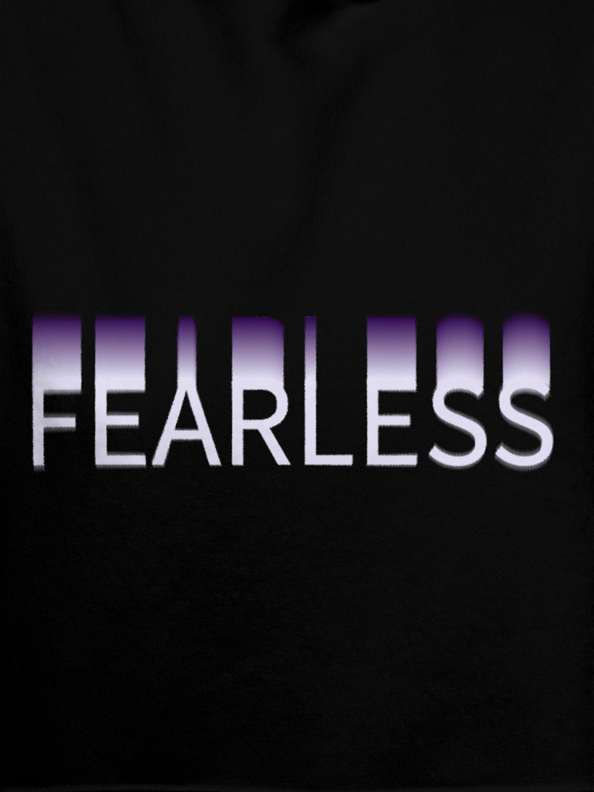 Close up of 'Fearless' design on Women's Black Hoodie Sweatshirt, highlighting intricate details and vibrant print.