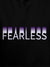 Close up of 'Fearless' design on Women's Black Hoodie Sweatshirt, highlighting intricate details and vibrant print.