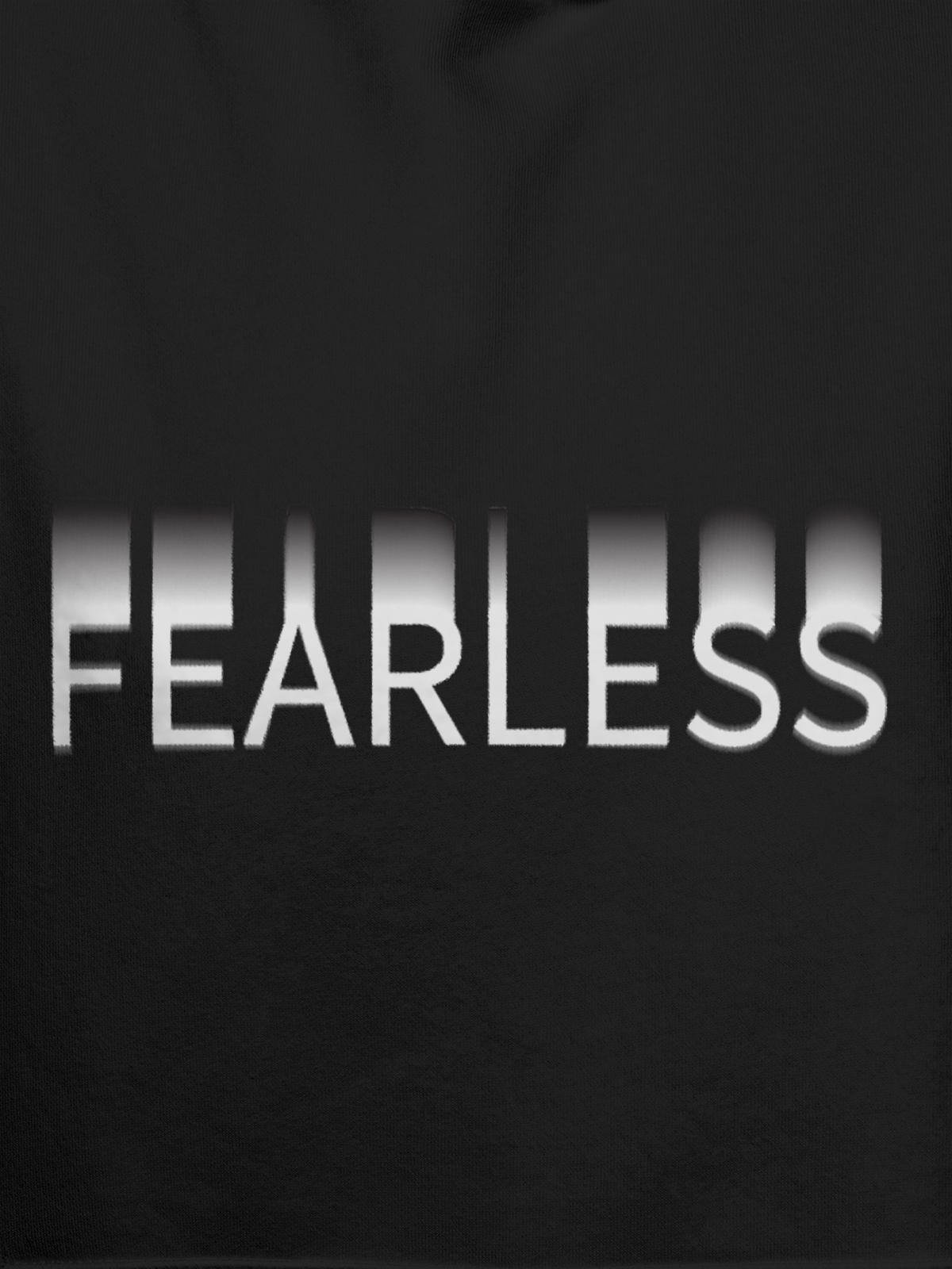 Close up of 'Fearless' design on Women's Dark Grey Hoodie Sweatshirt, highlighting intricate details and vibrant print.