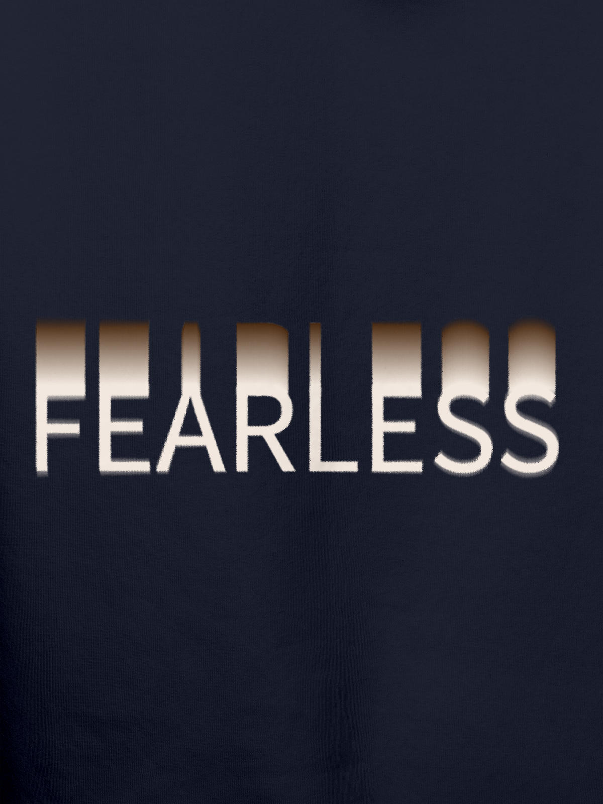 Close up of 'Fearless' design on Men's Navy Blue Hoodie Sweatshirt, highlighting intricate details and vibrant print.