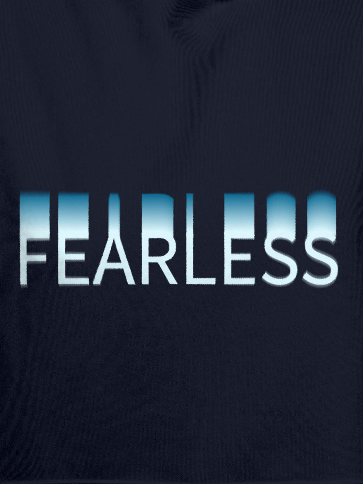 Close up of 'Fearless' design on Women's Navy Blue Hoodie Sweatshirt, highlighting intricate details and vibrant print.