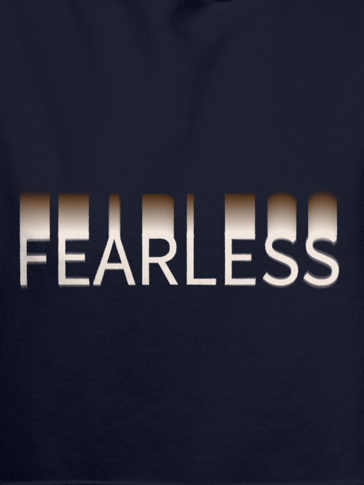 Close up of 'Fearless' design on Women's Navy Blue Hoodie Sweatshirt, highlighting intricate details and vibrant print.