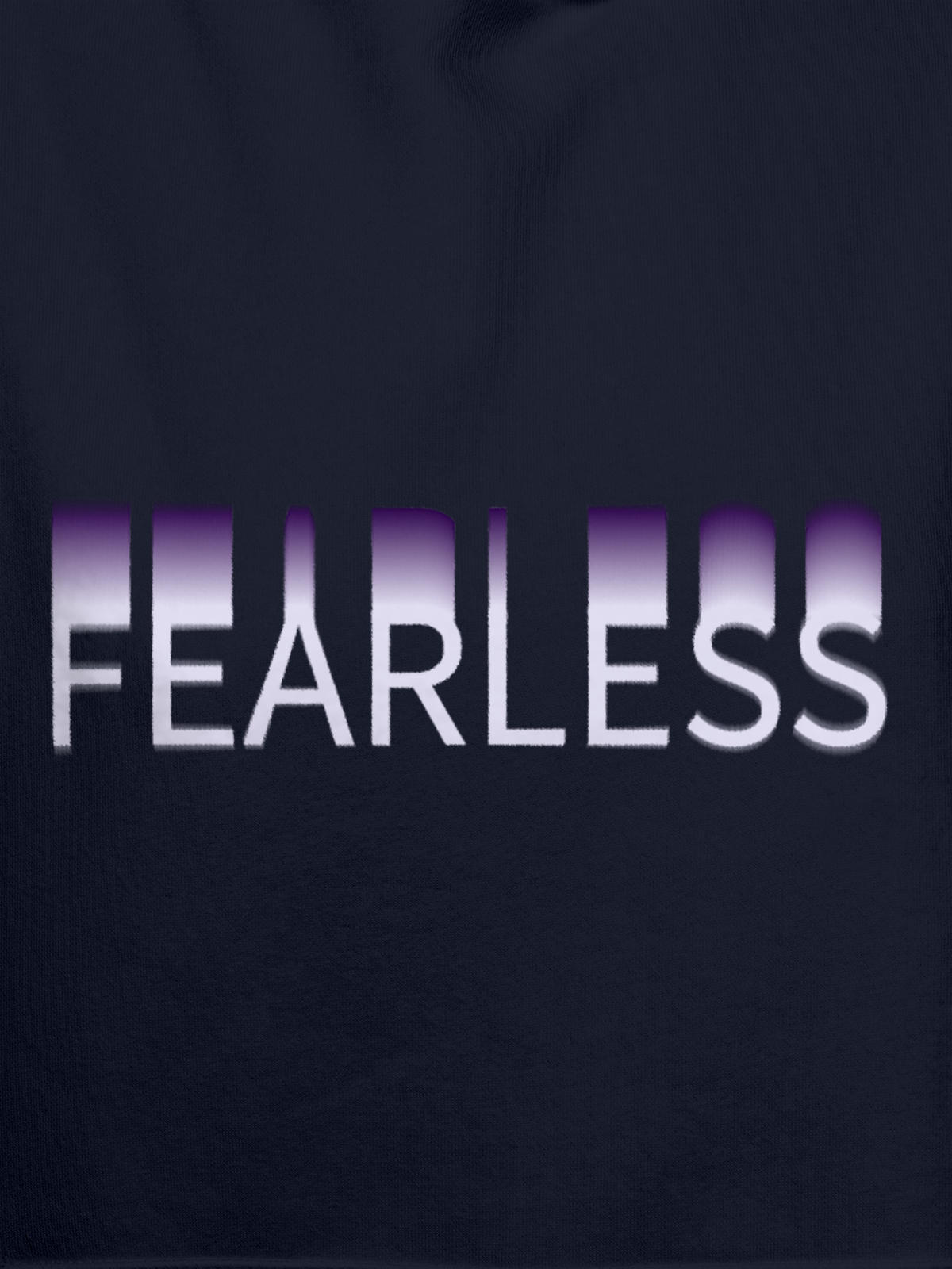 Close up of 'Fearless' design on Women's Navy Blue Hoodie Sweatshirt, highlighting intricate details and vibrant print.