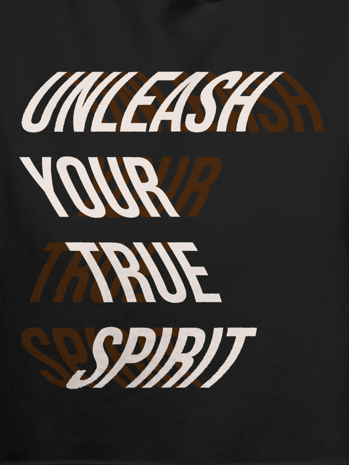 Close up of 'Unleash Your True Spirit' design on Men's Dark Grey Hoodie Sweatshirt, highlighting intricate details and vibrant print.