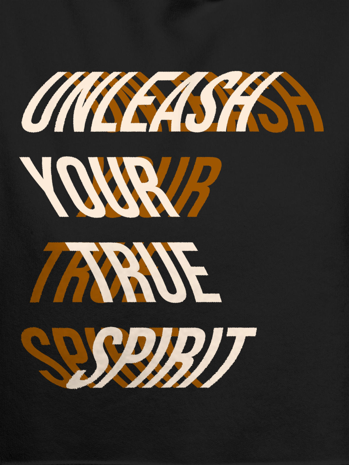 Close up of 'Unleash Your True Spirit' design on Men's Dark Grey Hoodie Sweatshirt, highlighting intricate details and vibrant print.