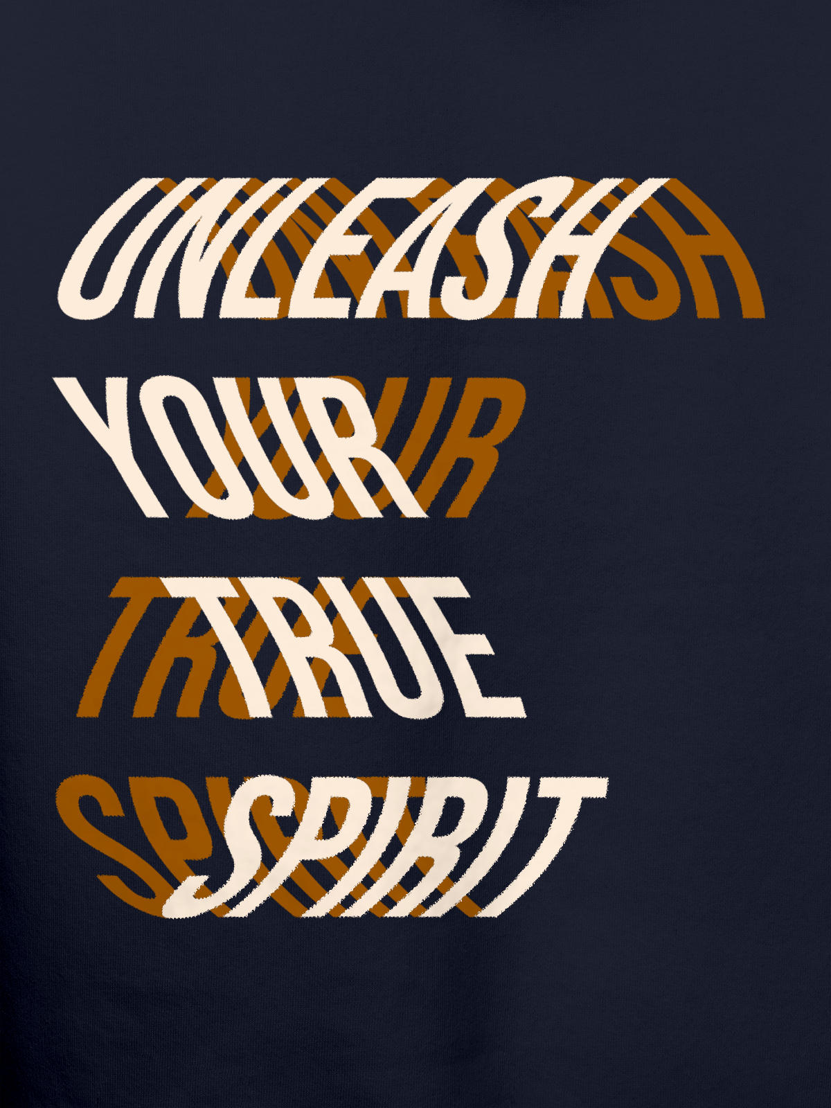 Close up of 'Unleash Your True Spirit' design on Women's Navy Blue Hoodie Sweatshirt, highlighting intricate details and vibrant print.