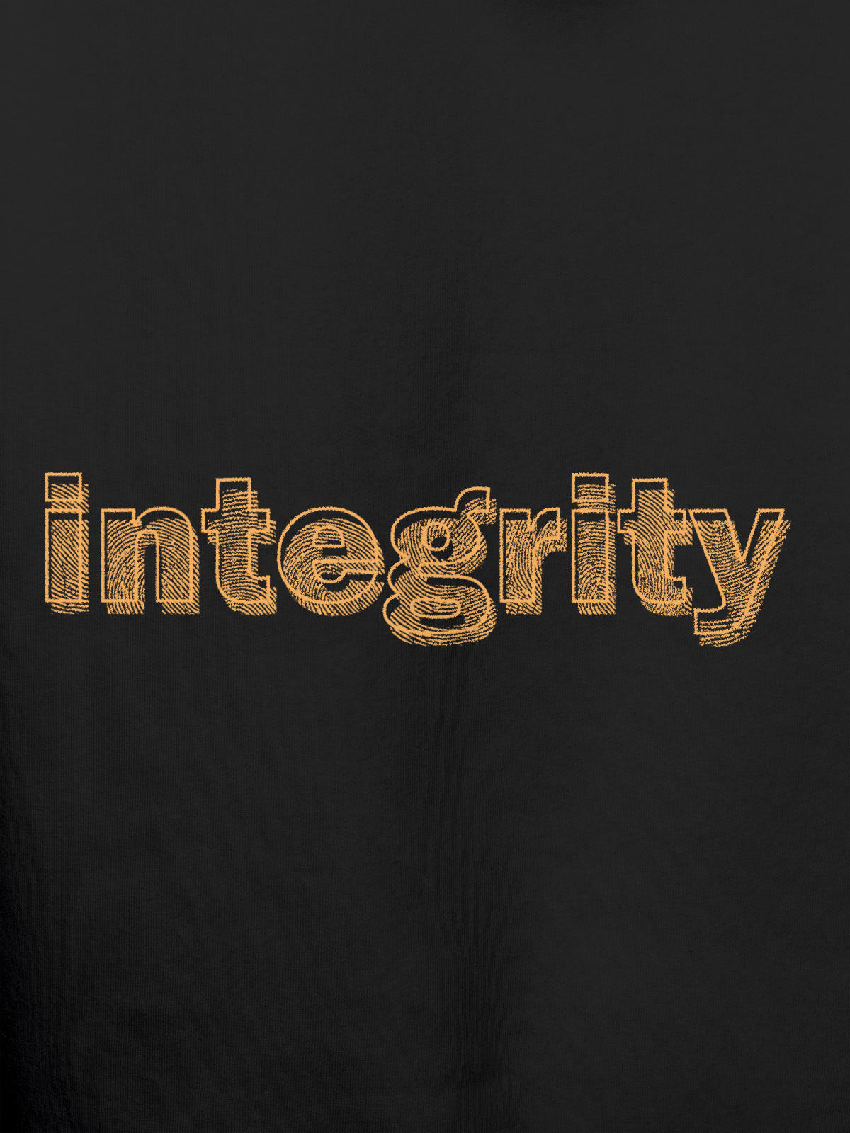 Close up of 'Integrity' design on Men's Dark Grey Hoodie Sweatshirt, highlighting intricate details and vibrant print.