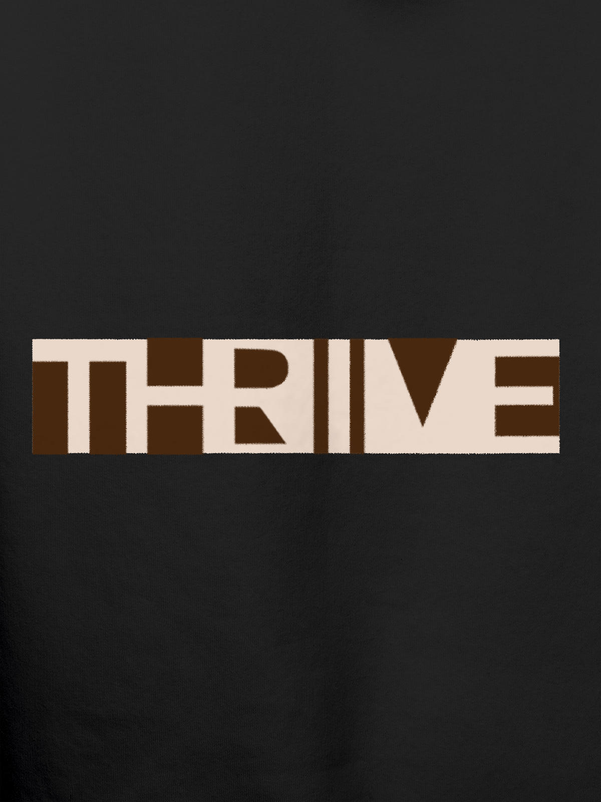 Close up of 'Thrive' design on Men's Dark Grey Hoodie Sweatshirt, highlighting intricate details and vibrant print.