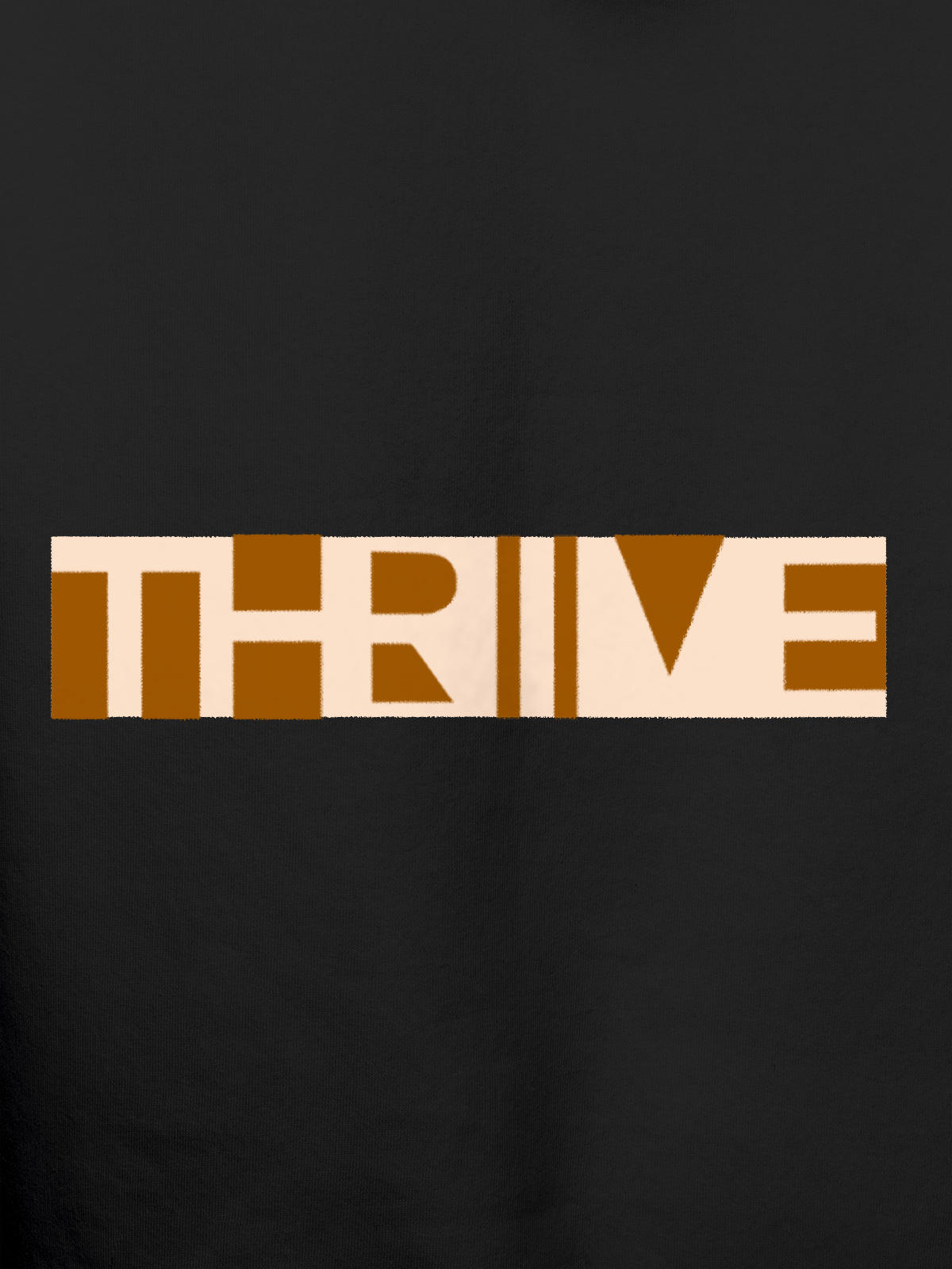 Close up of 'Thrive' design on Men's Dark Grey Hoodie Sweatshirt, highlighting intricate details and vibrant print.