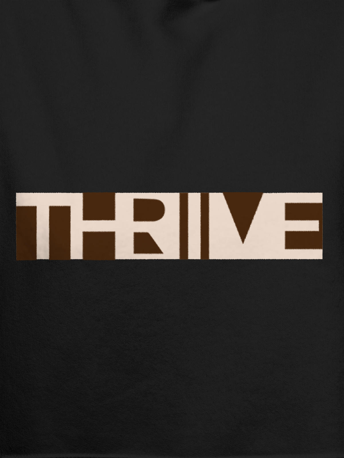 Close up of 'Thrive' design on Women's Dark Grey Hoodie Sweatshirt, highlighting intricate details and vibrant print.