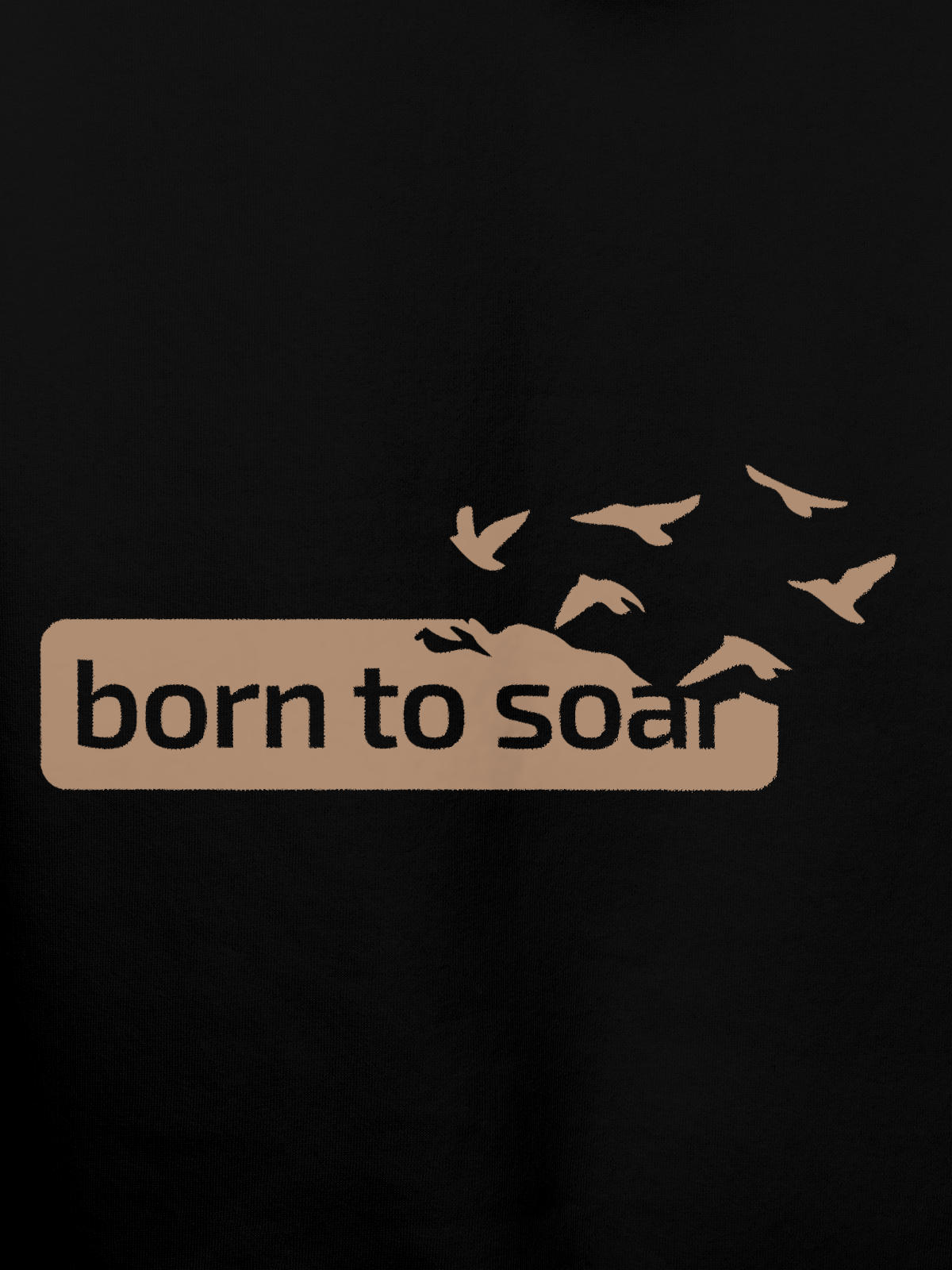 Close up of 'Born To Soar' design on Men's Black Hoodie Sweatshirt, highlighting intricate details and vibrant print.