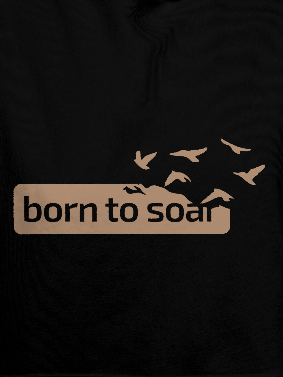 Close up of 'Born To Soar' design on Women's Black Hoodie Sweatshirt, highlighting intricate details and vibrant print.