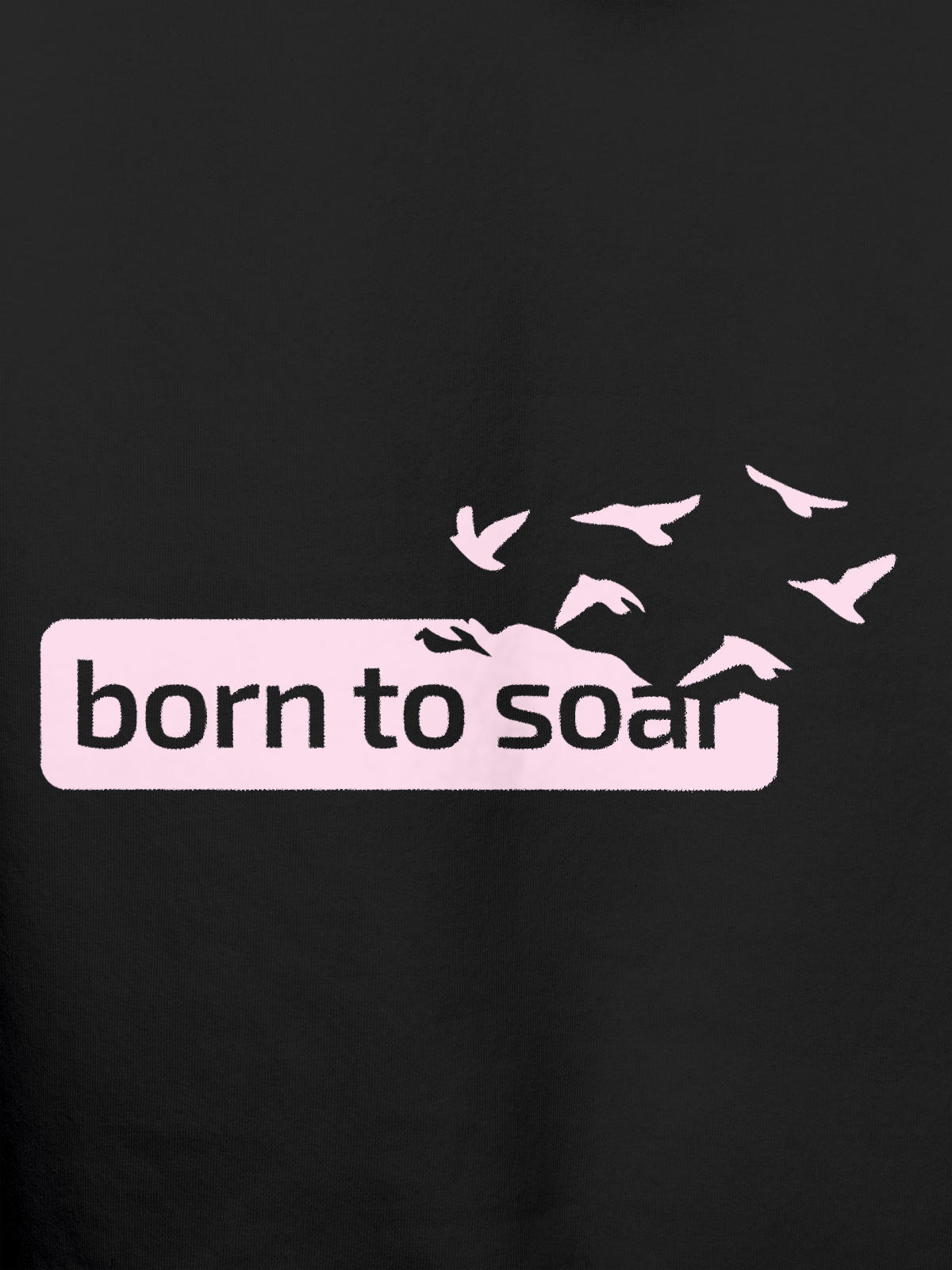 Close up of 'Born To Soar' design on Men's Dark Grey Hoodie Sweatshirt, highlighting intricate details and vibrant print.