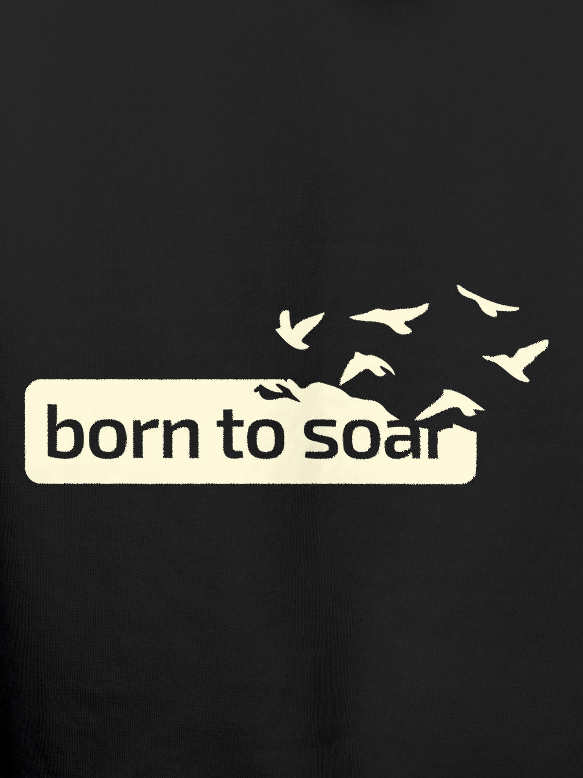 Close up of 'Born To Soar' design on Men's Dark Grey Hoodie Sweatshirt, highlighting intricate details and vibrant print.