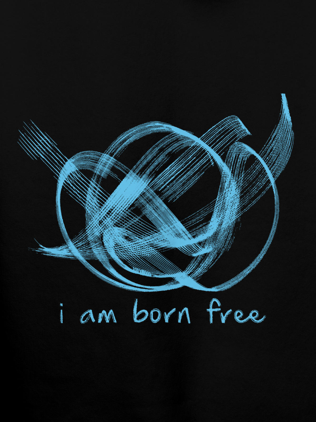 Close up of 'Born Free' design on Men's Black Hoodie Sweatshirt, highlighting intricate details and vibrant print.