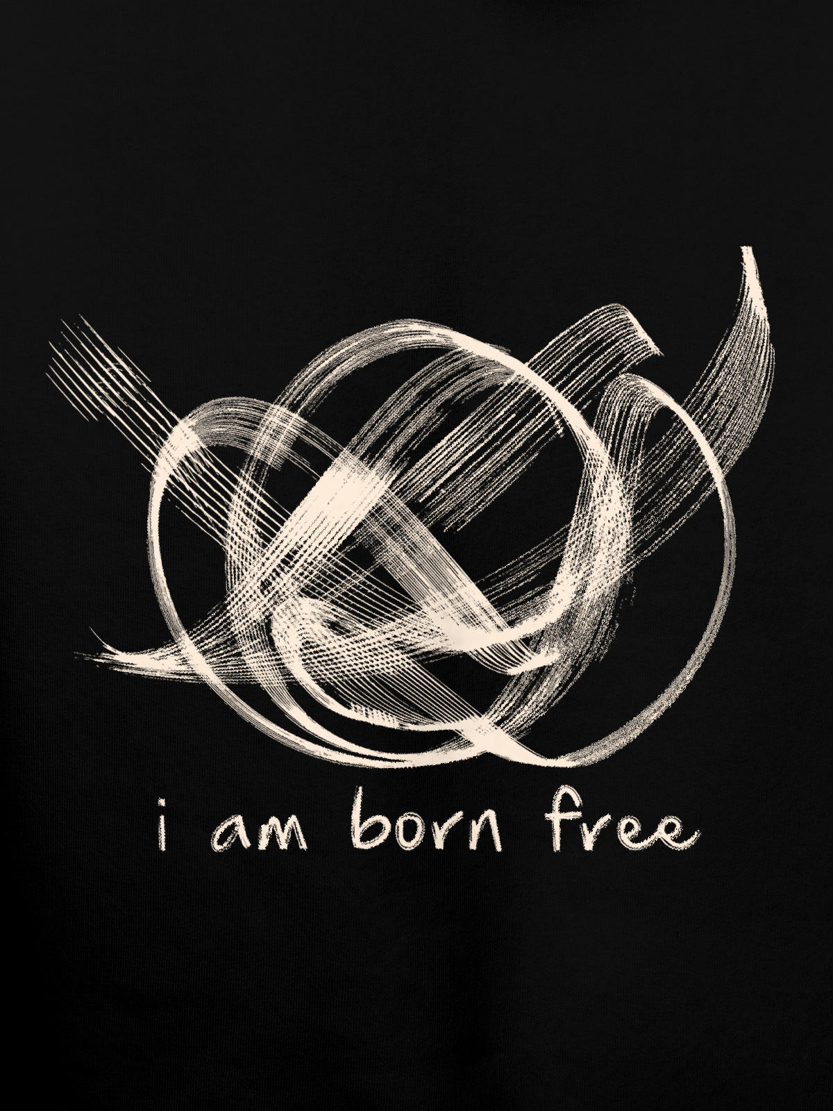 Close up of 'Born Free' design on Men's Black Hoodie Sweatshirt, highlighting intricate details and vibrant print.