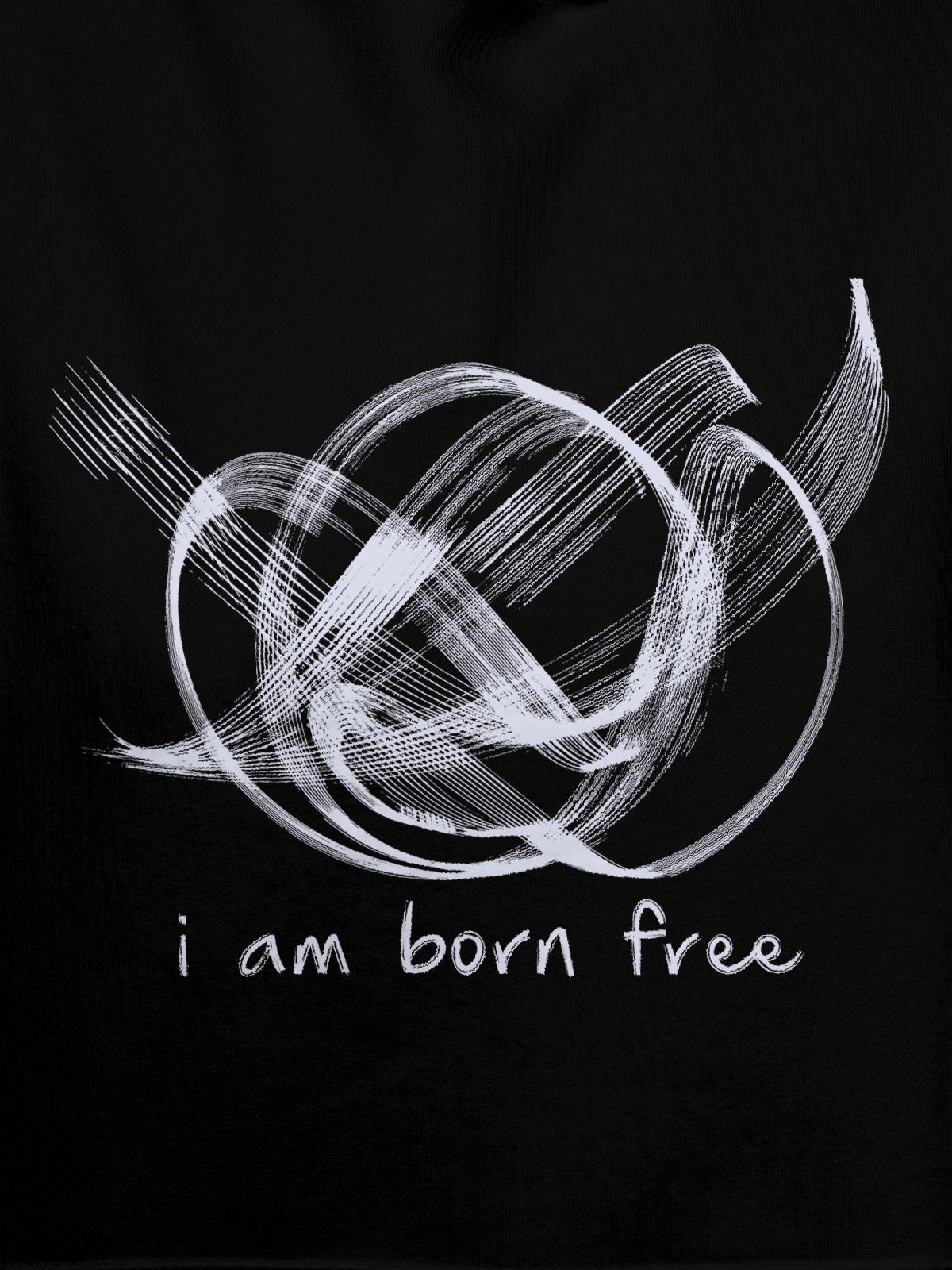 Close up of 'Born Free' design on Women's Black Hoodie Sweatshirt, highlighting intricate details and vibrant print.