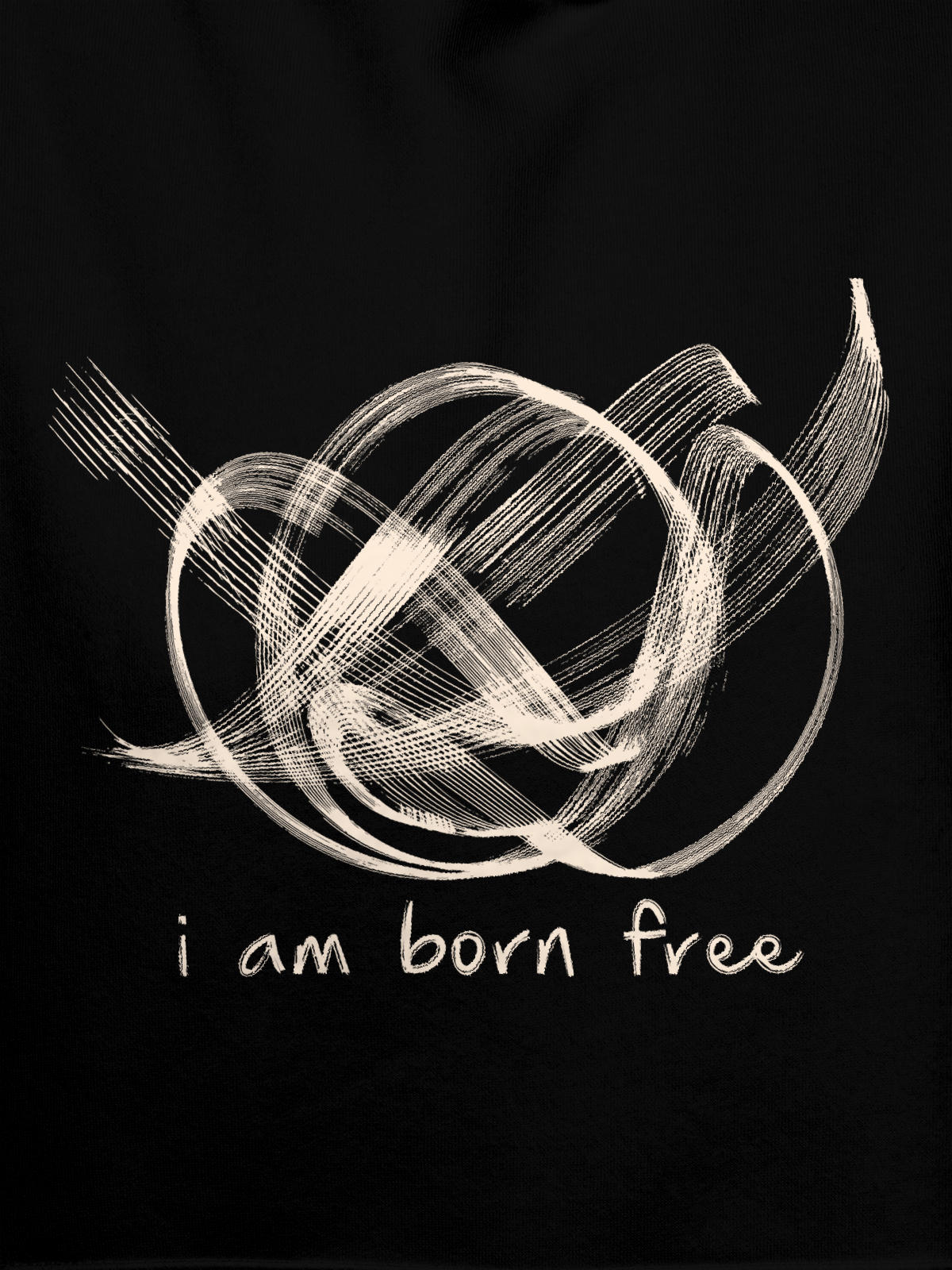 Close up of 'Born Free' design on Women's Black Hoodie Sweatshirt, highlighting intricate details and vibrant print.