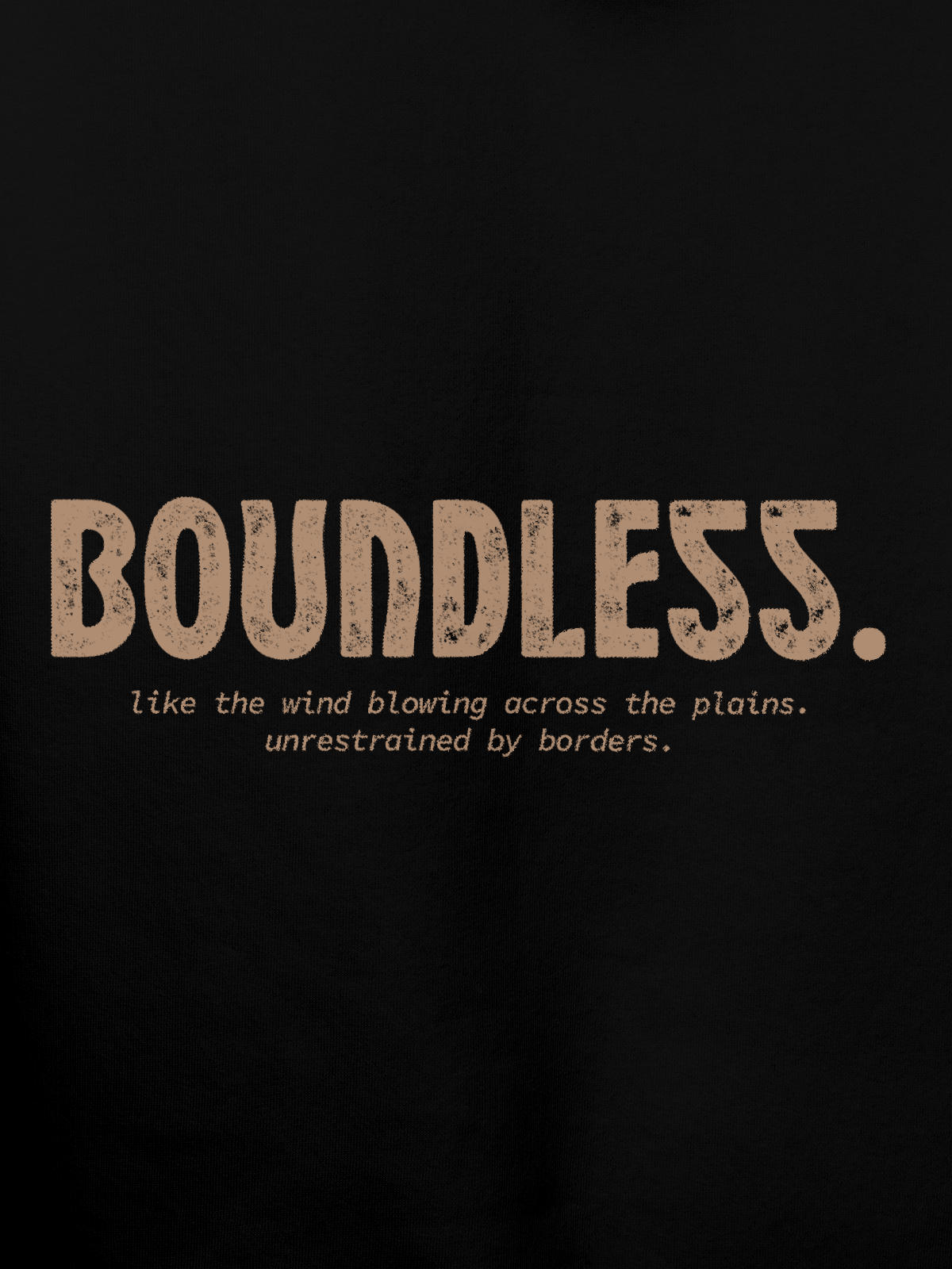 Close up of 'Boundless' design on Men's Black Hoodie Sweatshirt, highlighting intricate details and vibrant print.