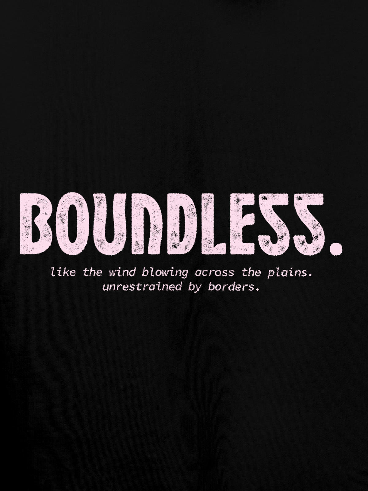 Close up of 'Boundless' design on Men's Black Hoodie Sweatshirt, highlighting intricate details and vibrant print.