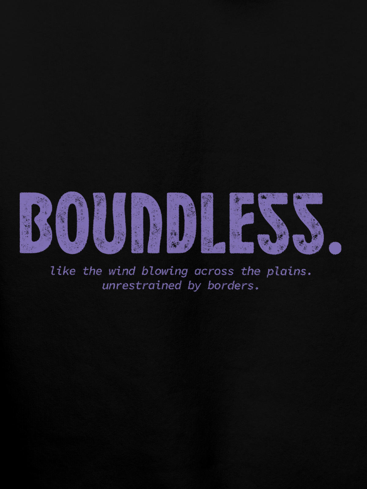 Close up of 'Boundless' design on Men's Black Hoodie Sweatshirt, highlighting intricate details and vibrant print.