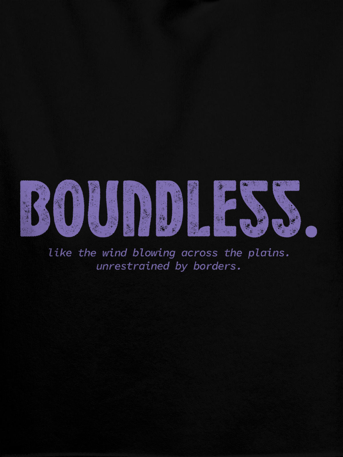 Close up of 'Boundless' design on Women's Black Hoodie Sweatshirt, highlighting intricate details and vibrant print.