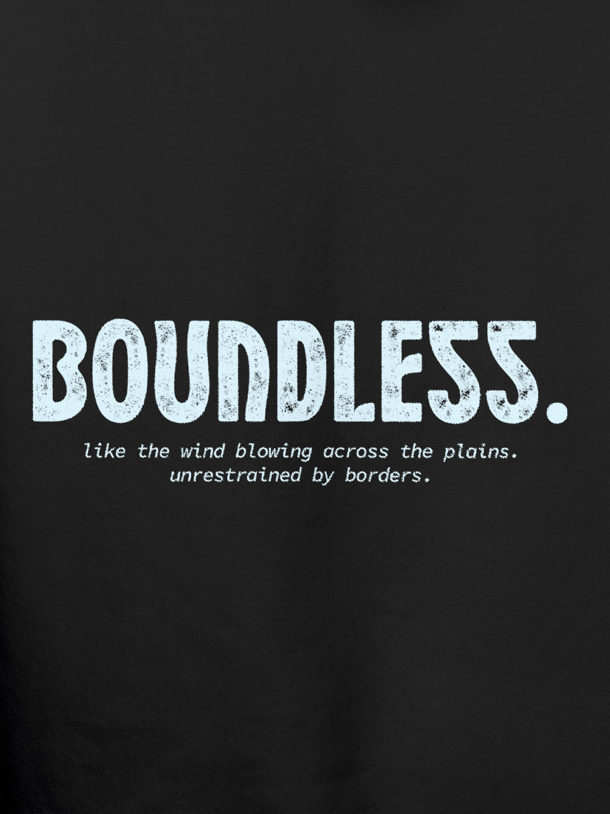 Close up of 'Boundless' design on Men's Dark Grey Hoodie Sweatshirt, highlighting intricate details and vibrant print.