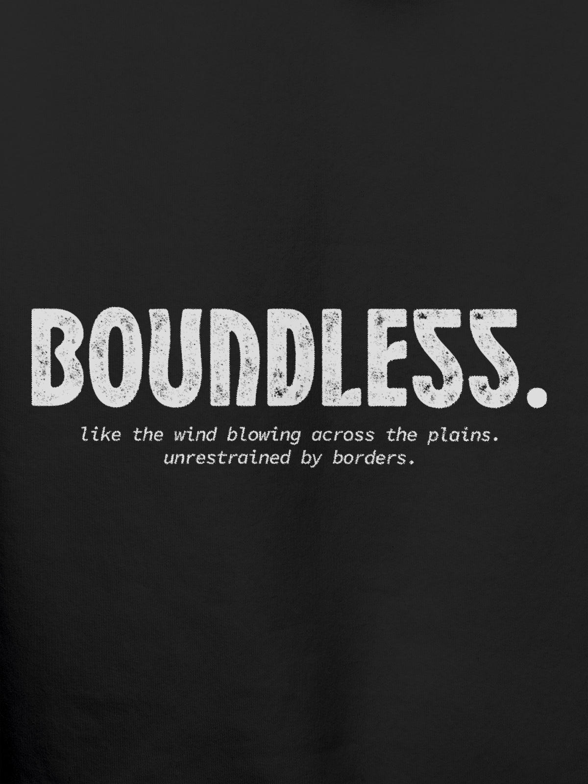 Close up of 'Boundless' design on Men's Dark Grey Hoodie Sweatshirt, highlighting intricate details and vibrant print.