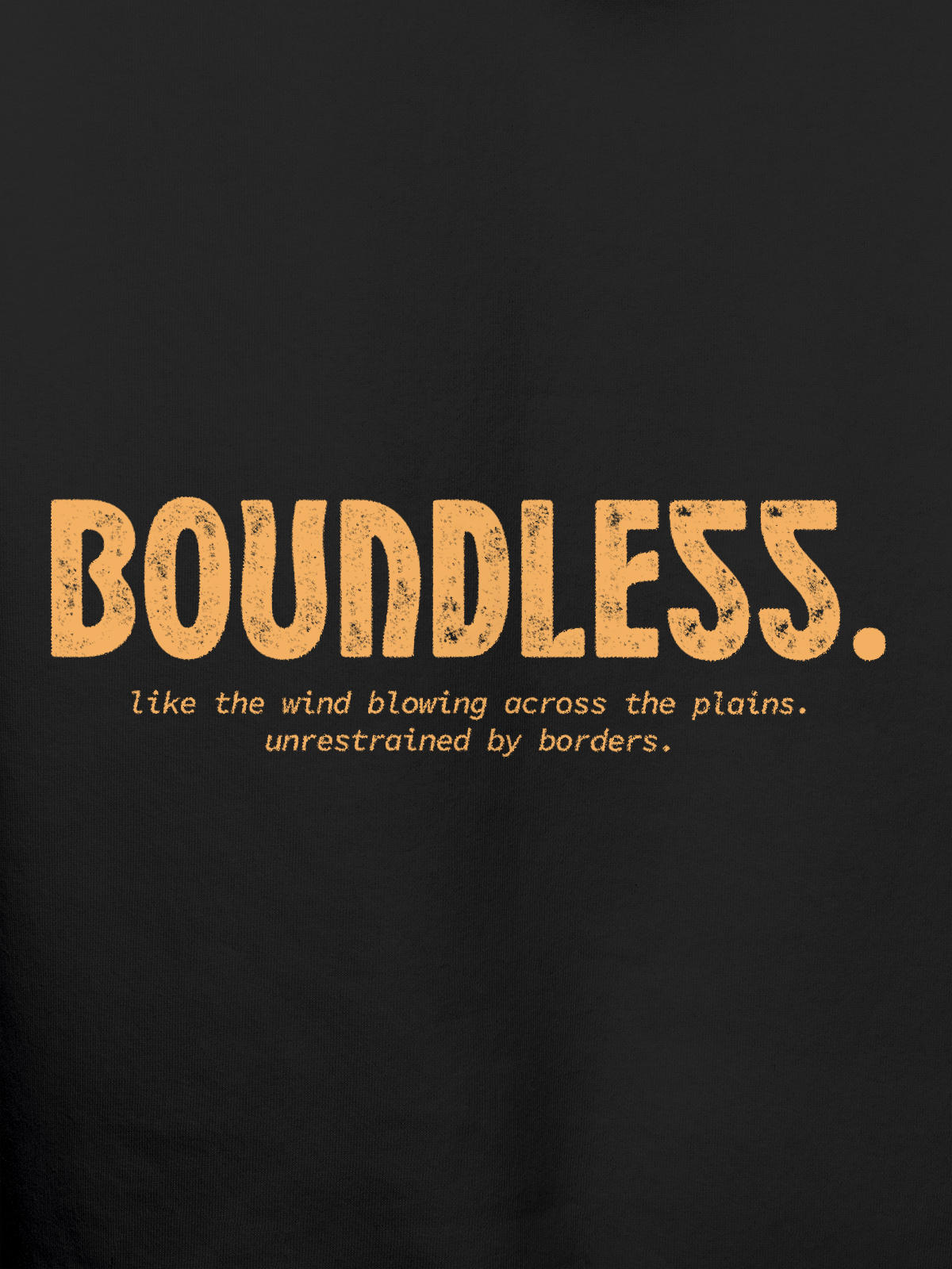 Close up of 'Boundless' design on Men's Dark Grey Hoodie Sweatshirt, highlighting intricate details and vibrant print.