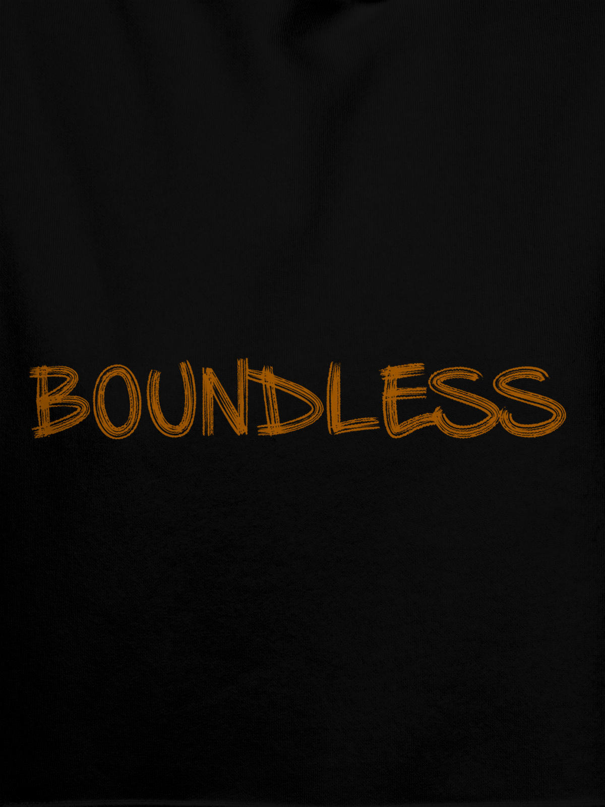 Close up of 'Boundless' design on Men's Black Hoodie Sweatshirt, highlighting intricate details and vibrant print.