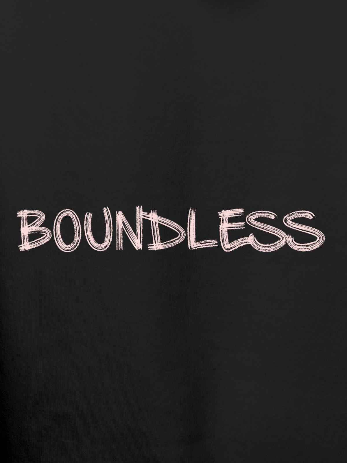 Close up of 'Boundless' design on Women's Dark Grey Hoodie Sweatshirt, highlighting intricate details and vibrant print.