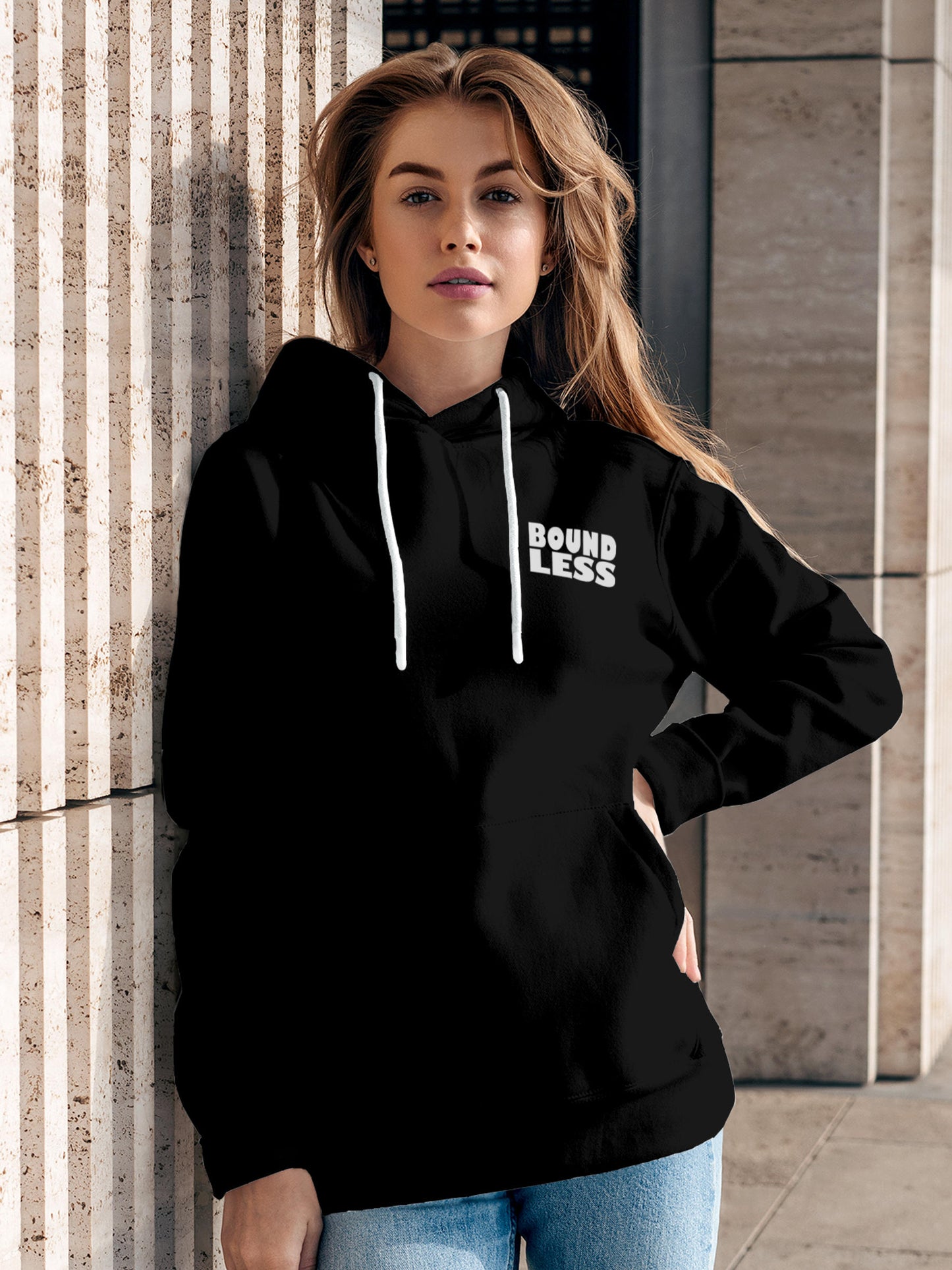 Front view of Fighterhero Women's Black Hoodie Sweatshirt, highlighting the modern look and clean finish