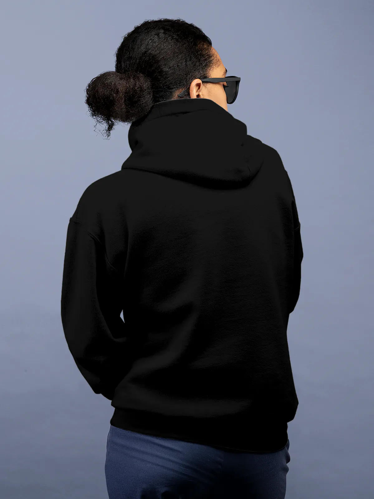 Back view of Fighterhero Women's Black Hoodie Sweatshirt, highlighting the modern look and clean finish