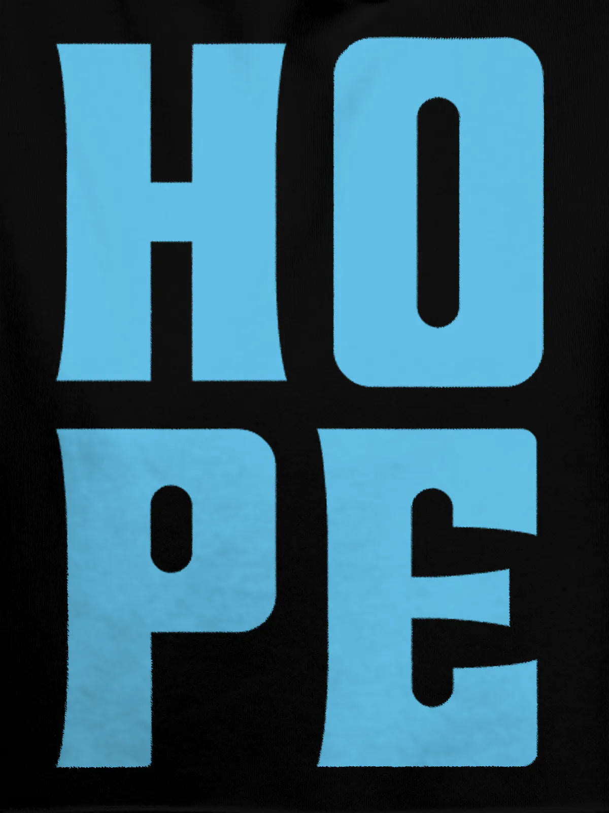 Close up of 'Hope' design on Men's Black Hoodie Sweatshirt, highlighting intricate details and vibrant print.
