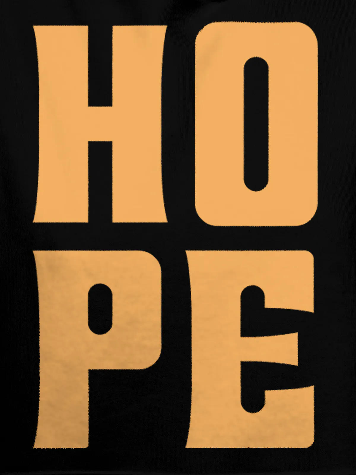 Close up of 'Hope' design on Men's Black Hoodie Sweatshirt, highlighting intricate details and vibrant print.