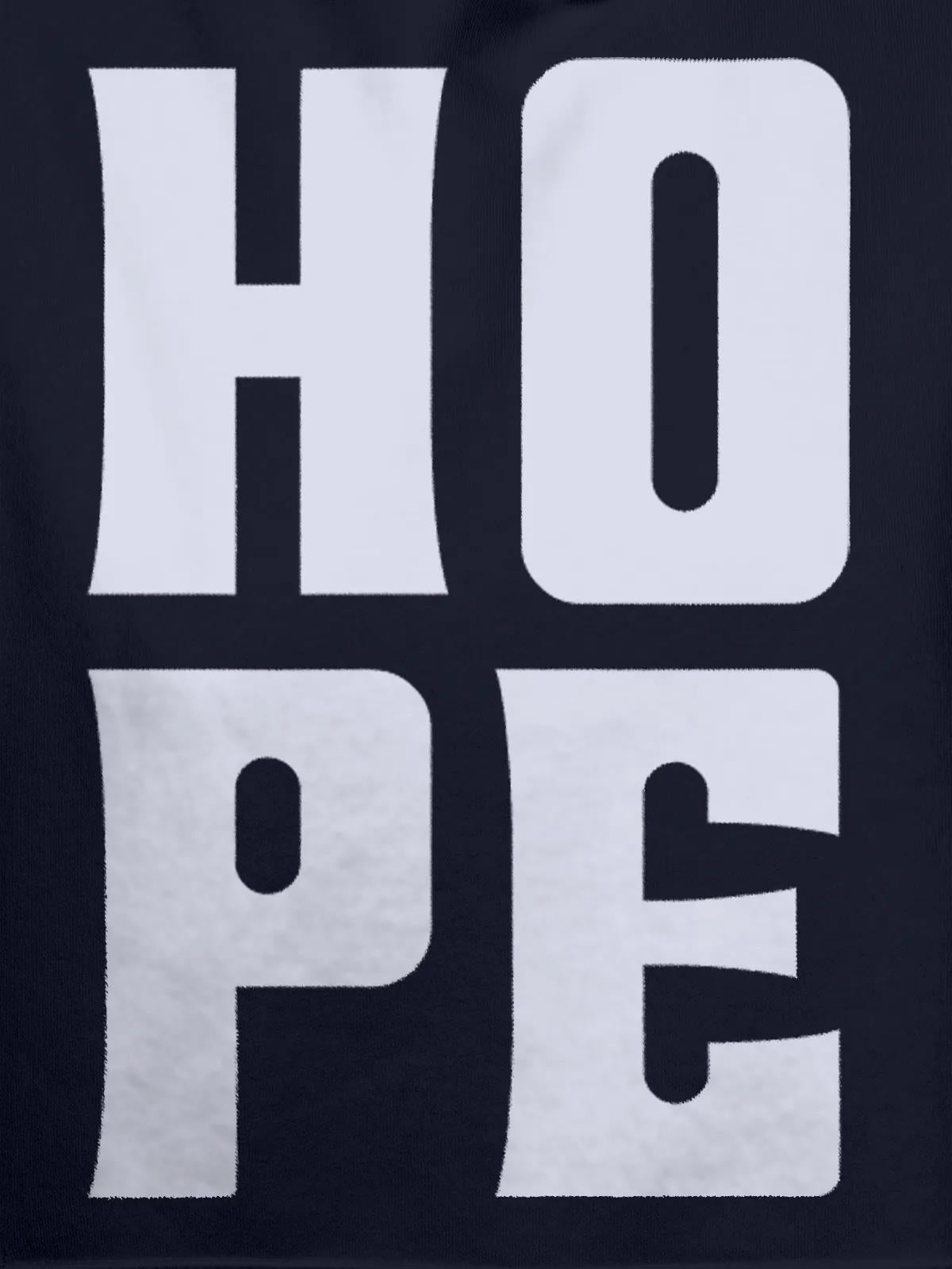 Close up of 'Hope' design on Men's Navy Blue Hoodie Sweatshirt, highlighting intricate details and vibrant print.