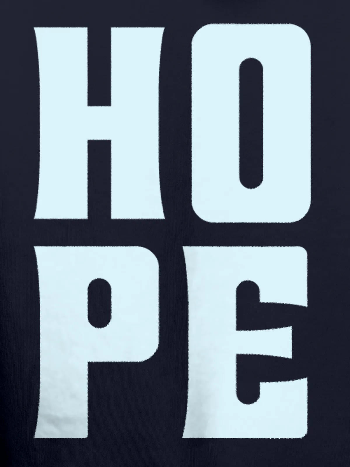 Close up of 'Hope' design on Women's Navy Blue Hoodie Sweatshirt, highlighting intricate details and vibrant print.