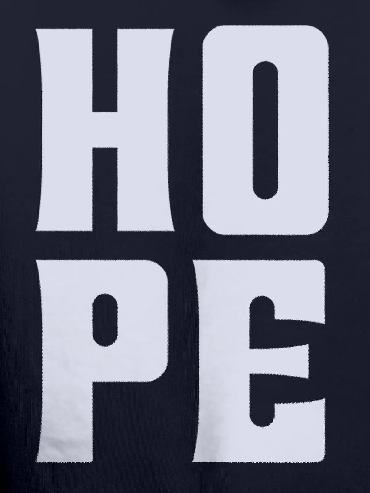 Close up of 'Hope' design on Women's Navy Blue Hoodie Sweatshirt, highlighting intricate details and vibrant print.