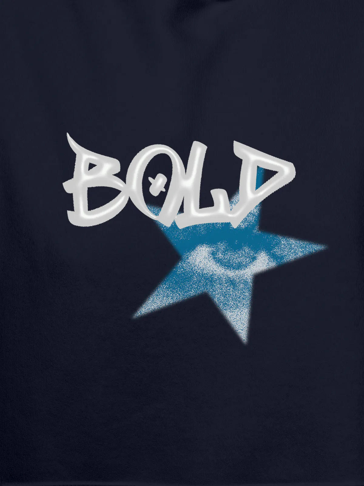 Close up of 'Bold' design on Women's Navy Blue Hoodie Sweatshirt, highlighting intricate details and vibrant print.