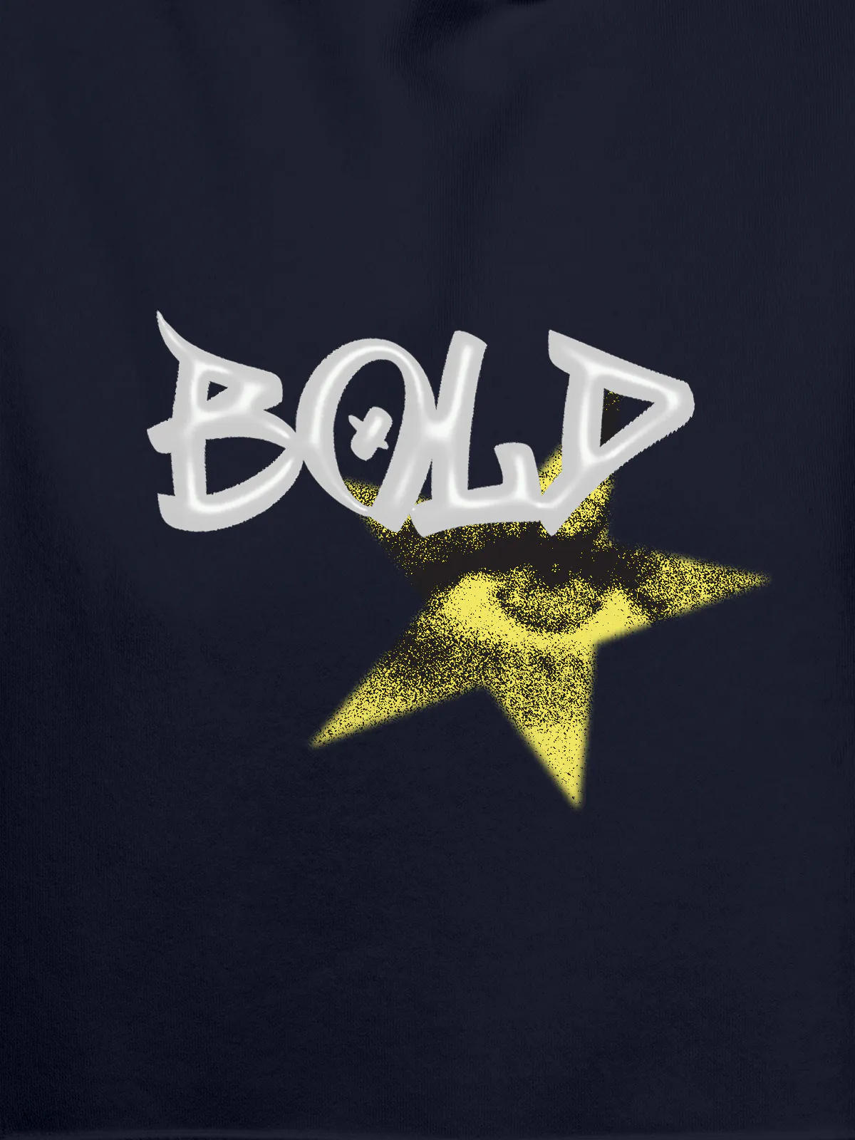 Close up of 'Bold' design on Women's Navy Blue Hoodie Sweatshirt, highlighting intricate details and vibrant print.