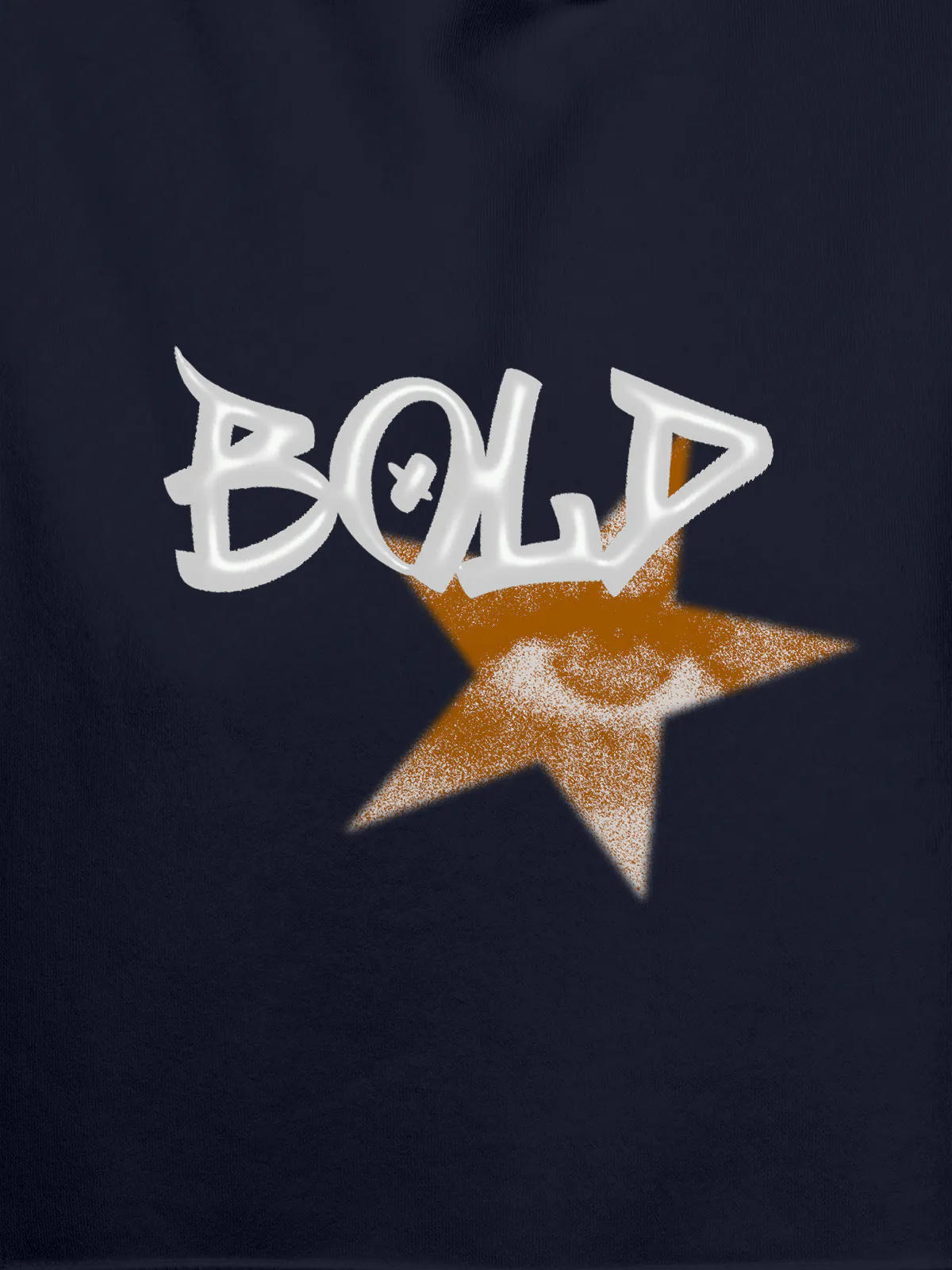 Close up of 'Bold' design on Women's Navy Blue Hoodie Sweatshirt, highlighting intricate details and vibrant print.