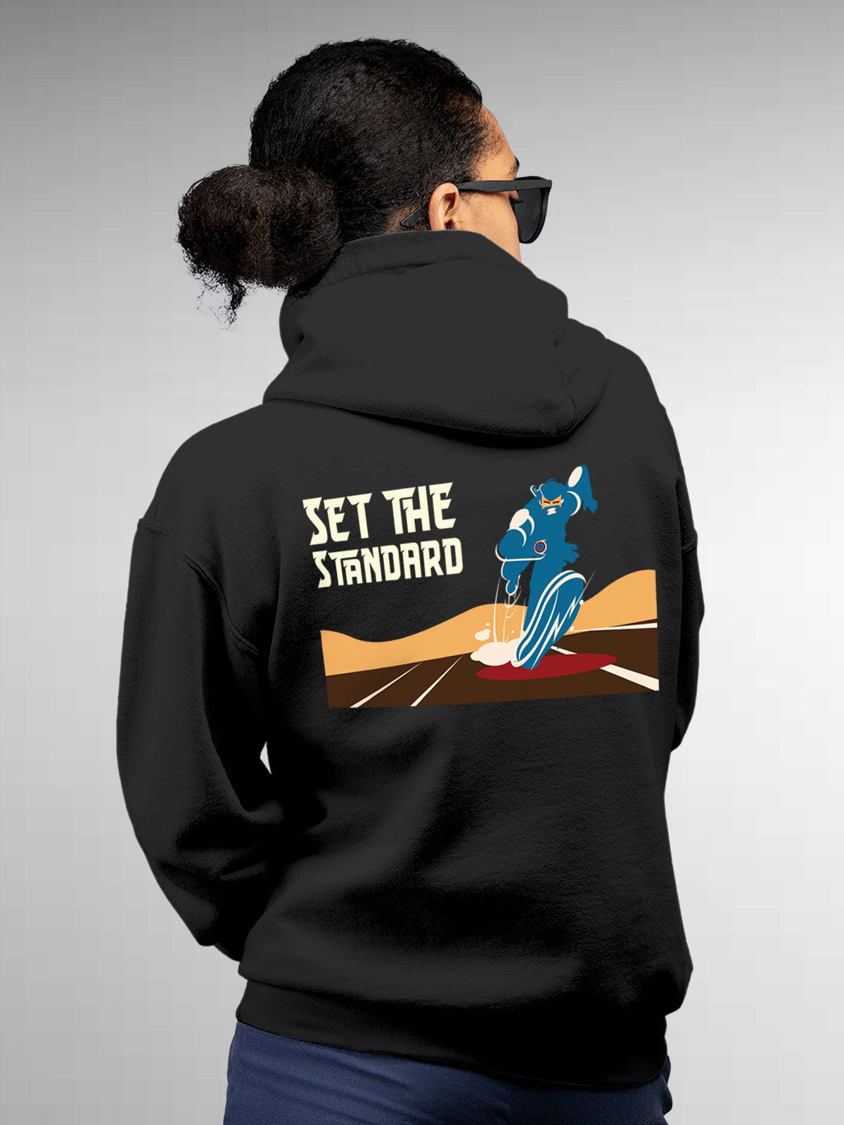 Model wearing Women's Dark Grey Hoodie Sweatshirt with 'Raise The Bar' design, offering effortless style and premium comfort