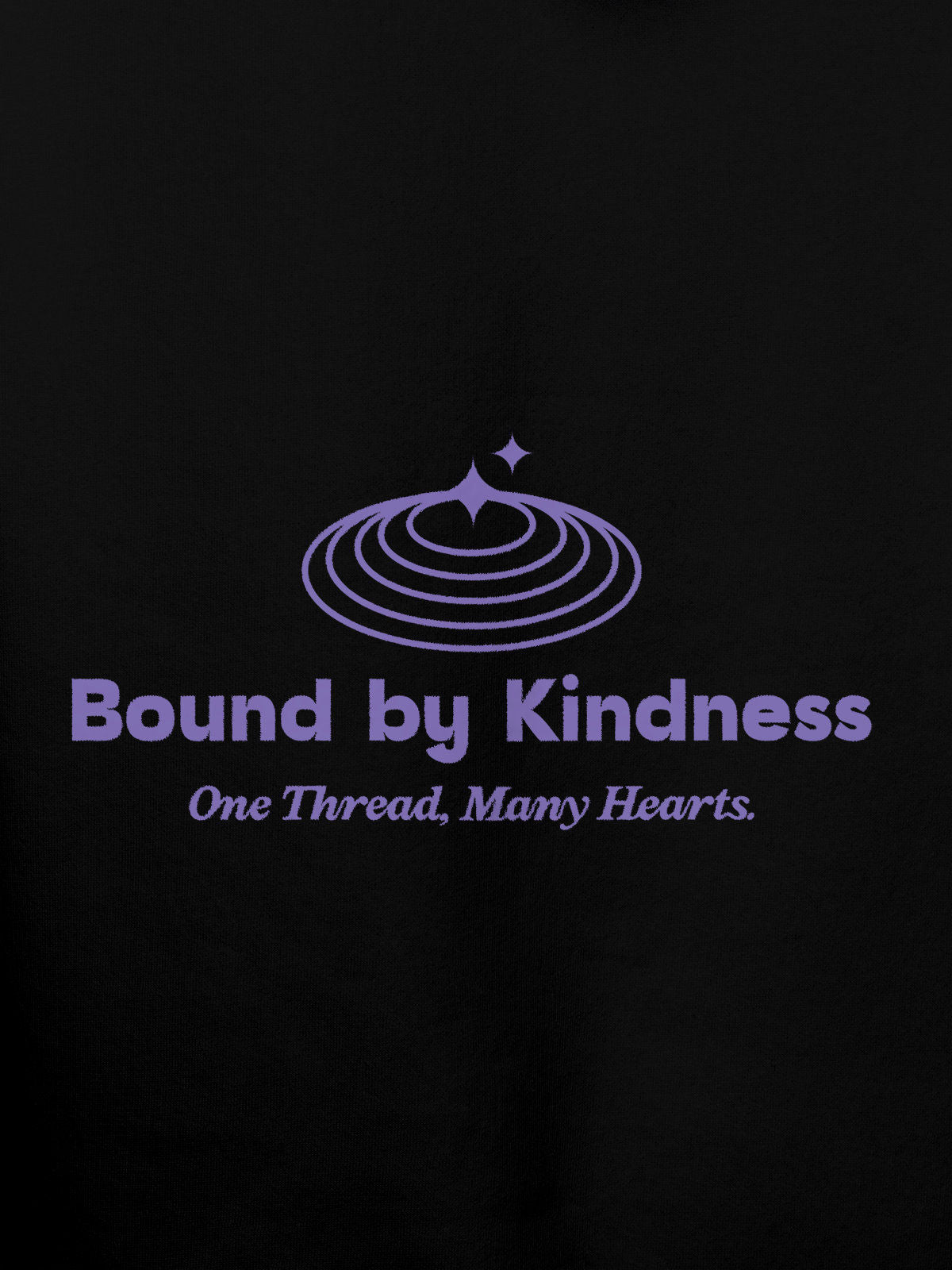 Close up of 'Bound By Kindness' design on Men's Black Hoodie Sweatshirt, highlighting intricate details and vibrant print.